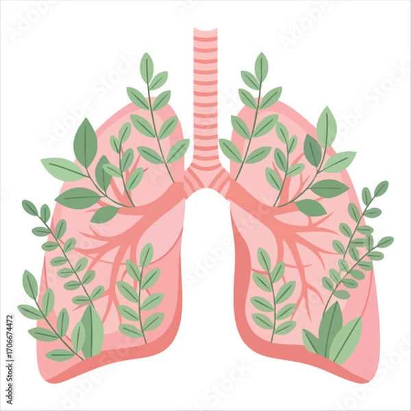Obraz Illustration of lungs adorned with green leafy branches