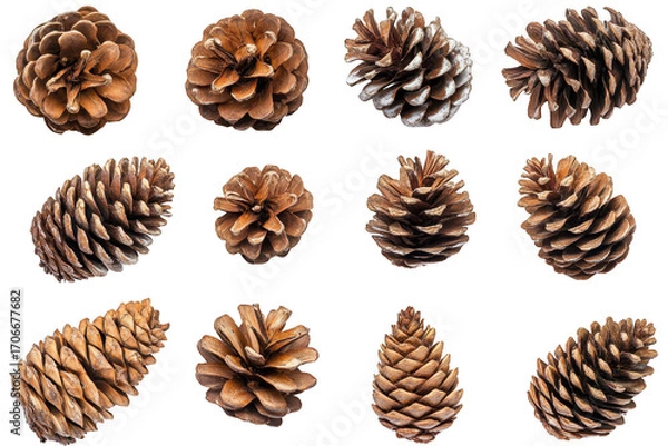 Obraz A collection of beautifully detailed pine cones for natural and seasonal decor isolated on transparent background