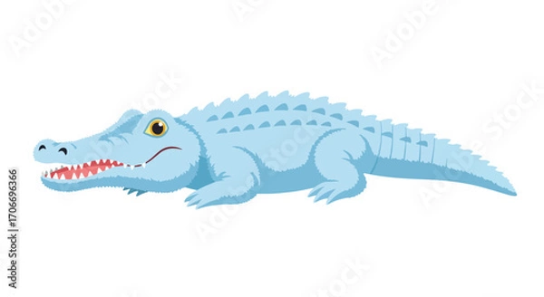 Fototapeta Delightful light blue cartoon crocodile illustration isolated on a plain white background showcasing its features and vibrant colour palette perfect