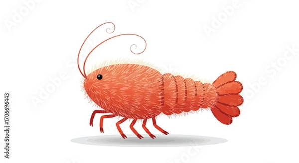 Fototapeta Stylized shrimp illustration with a furry texture and playful design suitable for children's content and educational material