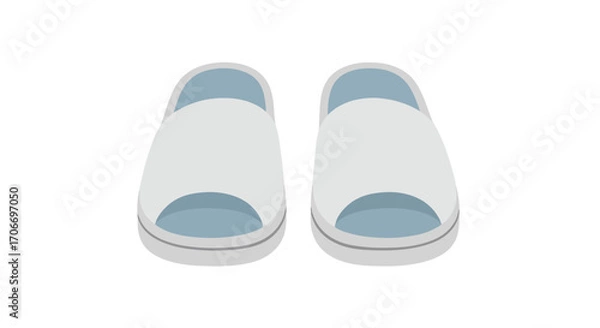 Fototapeta Minimalist illustration of comfortable open-toe slippers on a white background ready for a relaxing day in the house