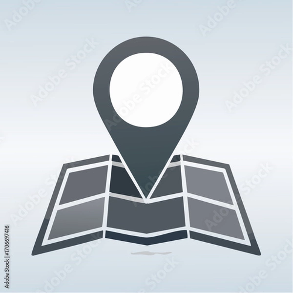 Obraz A location pin on a stylized, folded map with a light blue background