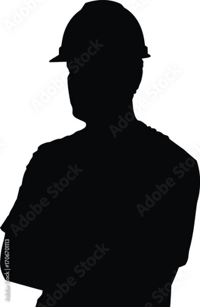 Obraz Construction worker wearing hard hat silhouette vector design