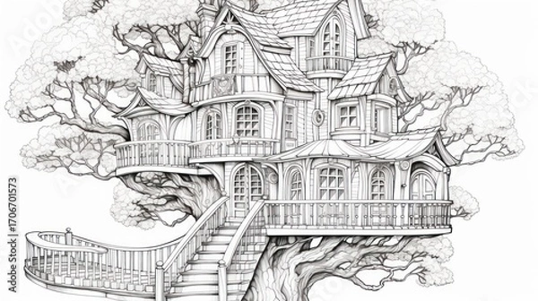 Obraz Detailed treehouse drawing