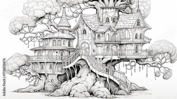 Obraz Enchanted treehouse illustration