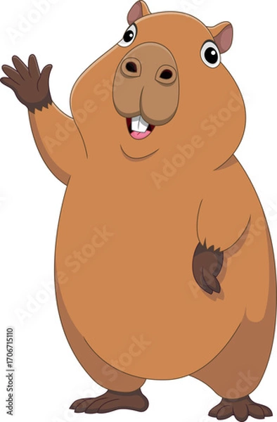 Obraz cute capybara waving cartoon