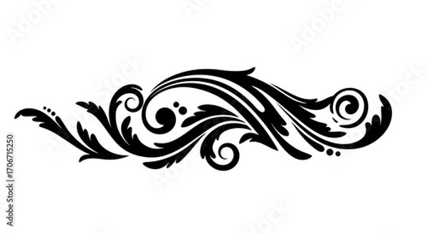 Fototapeta Elegant black flourish vector design with swirling curves and decorative leaf elements, perfect for graphic design accents.
