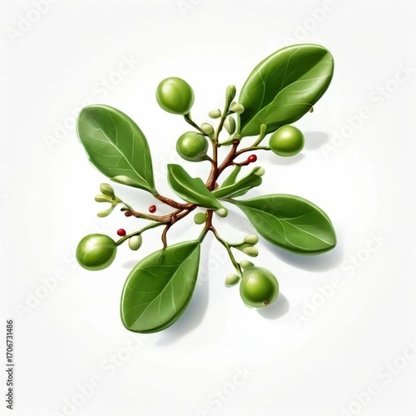 Fototapeta an AI Image Generator, Botanical Illustration of Green Branch