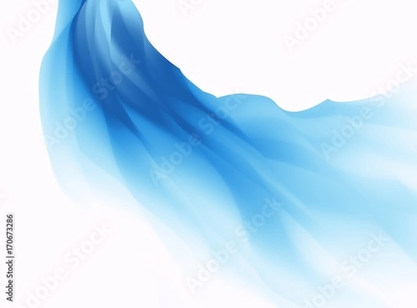 Fototapeta Blue abstract fractal background. Colorful waves like a veil or scarf on white backdrop. Bright modern digital art. Creative graphic template. Professional style. For projects, layouts, skins, designs