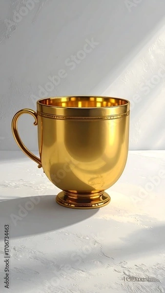 Obraz Golden cup on a white surface