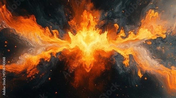 Fototapeta Abstract Fiery Nebula: A Cosmic Dance of Orange and Gray