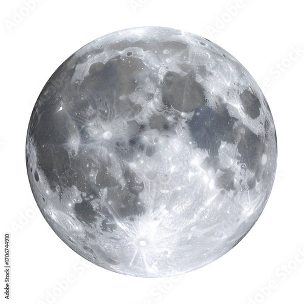 Obraz Cut out imahe of silvery full moon. Gray moon. Mid-Autumn Festival, Moon Festival, Halloween element.