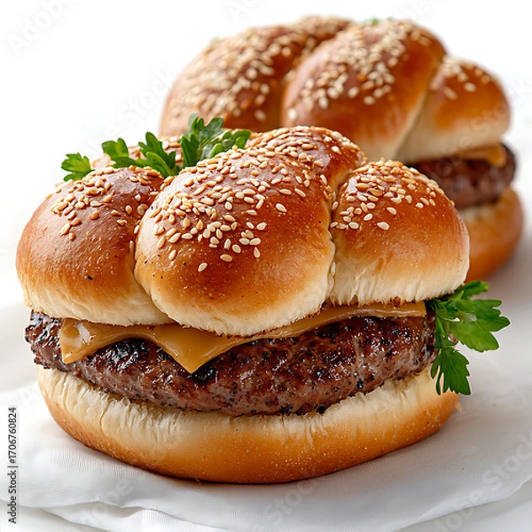 Obraz Delicious cheeseburger creation kitchen counter food photography bright setting close-up view culinary art