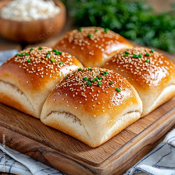 Obraz Baking soft sesame buns home kitchen food photography cozy environment close-up view culinary art