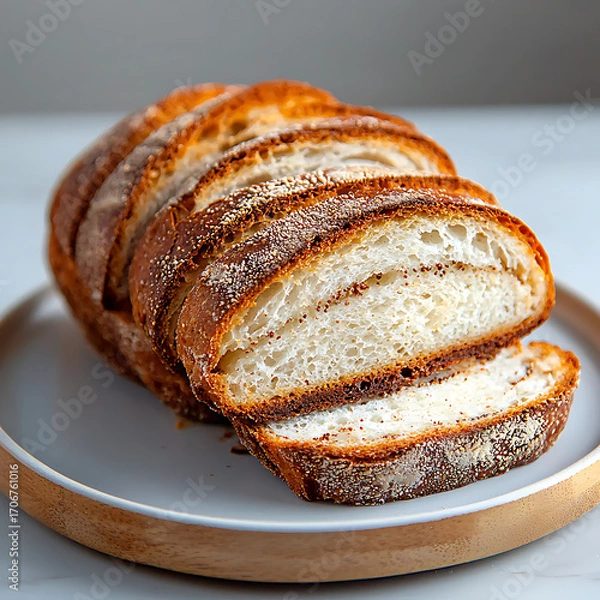 Obraz Freshly sliced bread loaf kitchen table food photography cozy environment close-up view culinary art