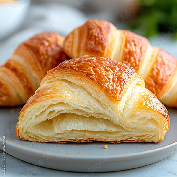 Obraz Freshly baked croissants parisian bakery food photography cozy atmosphere close-up culinary delight