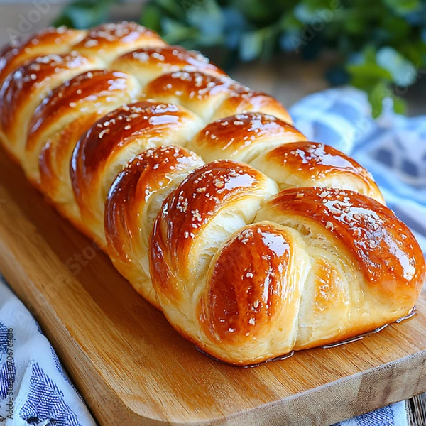 Obraz Baking freshly braided bread kitchen counter food photography cozy atmosphere close-up view culinary delight