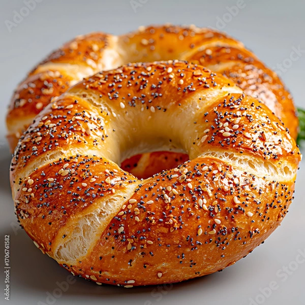 Obraz Deliciously baked bagels with poppy seeds bakery food photography cozy setting close-up shot culinary delight