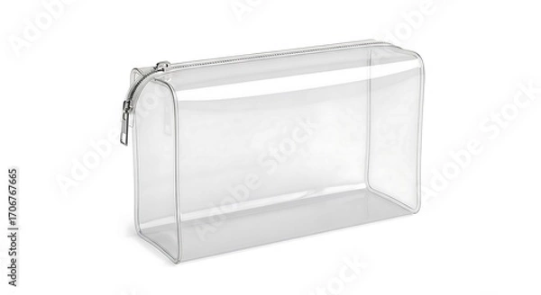 Fototapeta Stylish clear cosmetic bag with zipper for travel essentials, ideal for organizing makeup and toiletries in a modern and transparent design, perfect for minimalist style