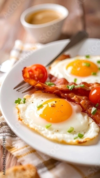 Obraz Fried eggs and bacon breakfast