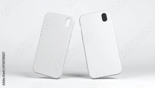 Fototapeta A High Quality Mockup Of Two White Phone Cases, Ideal For Displaying Designs, Showcasing Product Features, And Creating Professional Visuals In A Clean And Modern Style.