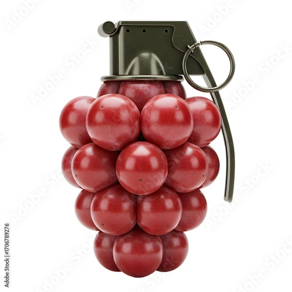 Fototapeta Creative concept of a grenade made of red grapes, symbolizing danger, risk, and transformation