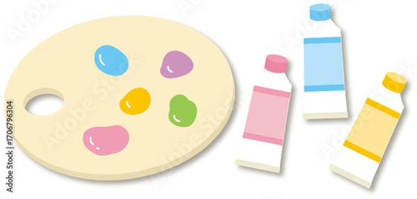 Obraz カラフルな絵の具とパレットのイラスト