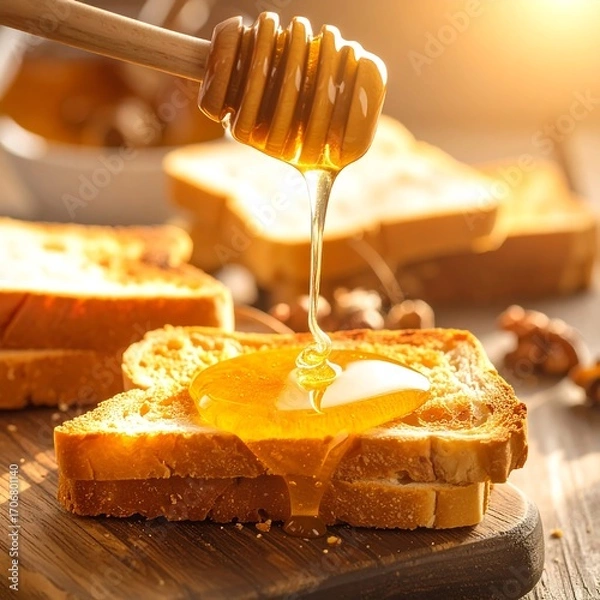 Obraz Honey dripping onto toasted bread