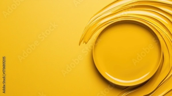 Fototapeta Yellow plate with vibrant paint strokes on a textured background