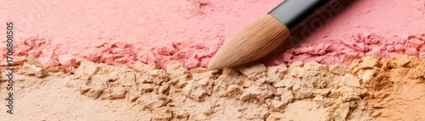 Fototapeta Pastel Grunge Makeup Style for Bold Aesthetic, Abstract texture with a makeup brush applying pastel colors on a surface.