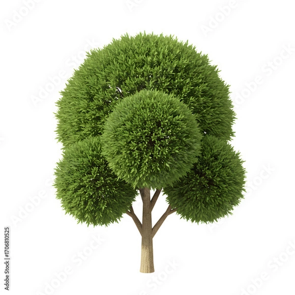 Fototapeta Ornamental tree, stylized green foliage, topiary for garden design, landscaping, 3D rendering, vibrant