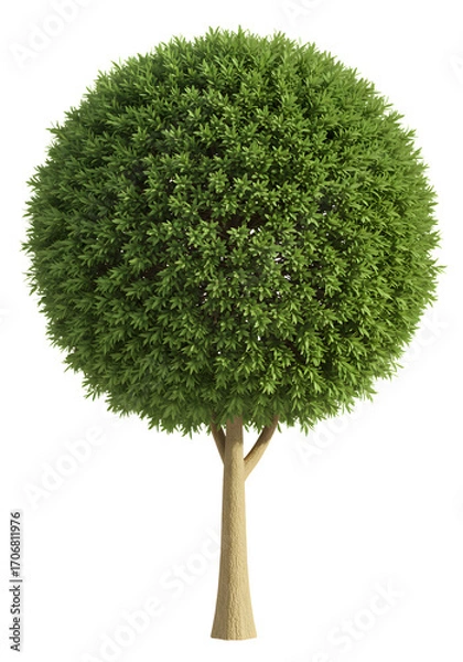 Fototapeta Perfectly shaped topiary tree with lush green leaves for landscape design and architectural renderings