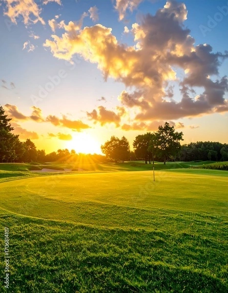Obraz Golden sunset over a golf course