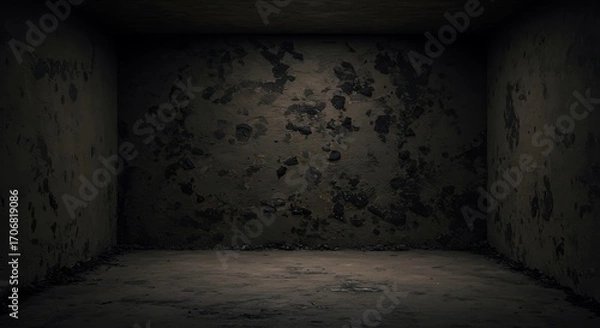 Fototapeta Empty square room with Natural fire ashes with dark grey black coals on wall