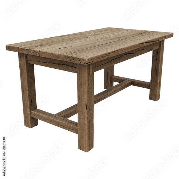 Fototapeta Rustic wooden dining table, isolated on transparent background
