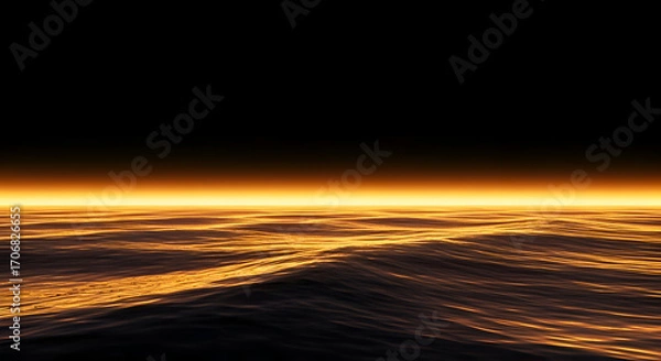 Fototapeta Golden Sea at Sunset with Calm Waves and Black Sky
