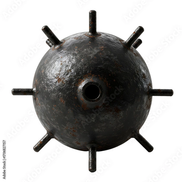 Fototapeta Vintage naval mine prop with rusty texture, perfect for war games and historical reenactments