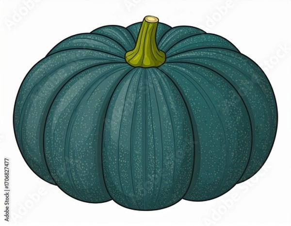 Fototapeta A detailed vector illustration of a unique blue-green pumpkin. This stylized digital drawing of a gourd is isolated for autumn or Halloween