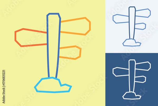 Fototapeta Road Sign Icon made in Bold Outline Cutout and Flat Design in Three Color Style