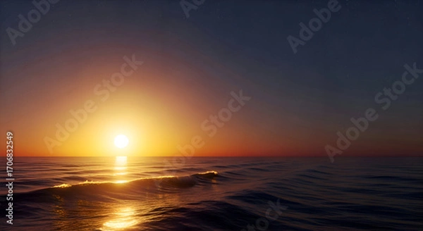 Fototapeta Sunset over the Ocean with Waves and Starry Sky