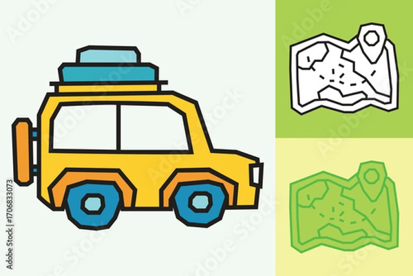 Fototapeta  Car Icon made in Cutout and Flat Design and Thick Line Art in Three Color Style