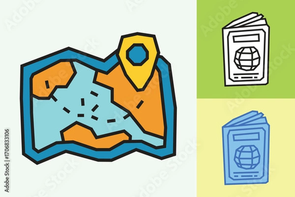 Fototapeta Map Icon made in Cutout and Flat Design and Thick Line Art in Three Color Style