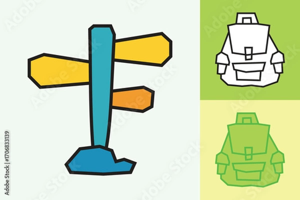 Fototapeta Road Sign Icon made in Cutout and Flat Design and Thick Line Art in Three Color Style