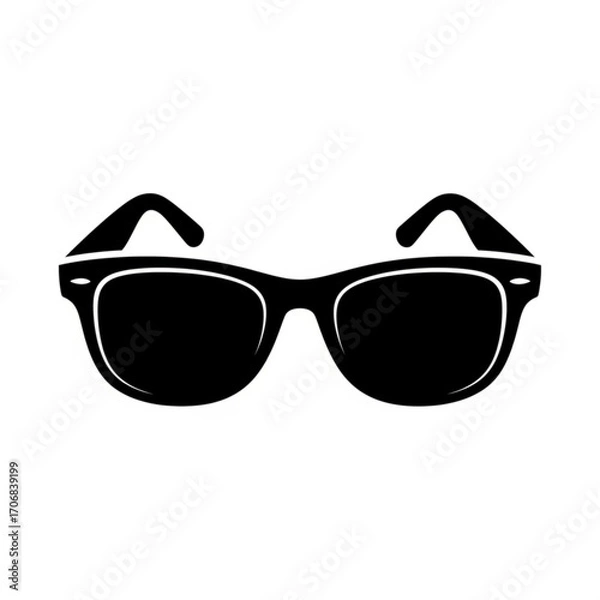 Fototapeta Illustration of a pair of wayfarer style sunglasses with dark lenses and thick black frames isolated on white created with generative ai