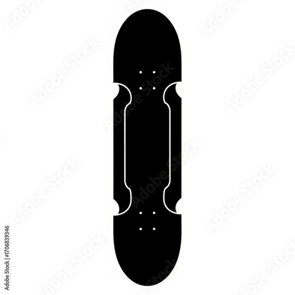 Fototapeta A black and white skateboard deck with a unique shape and visible mounting holes is displayed vertically created with generative ai