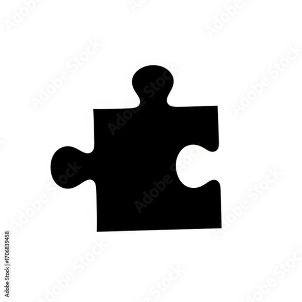 Fototapeta A single black puzzle piece isolated on a white background creating a simple and minimalist design element created with generative ai