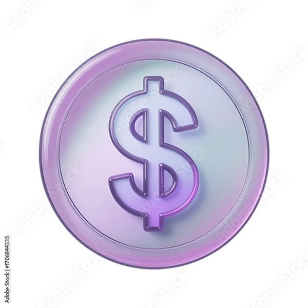 Fototapeta Shiny silver coin with dollar symbol centered in circular metallic design isolated on transparent background