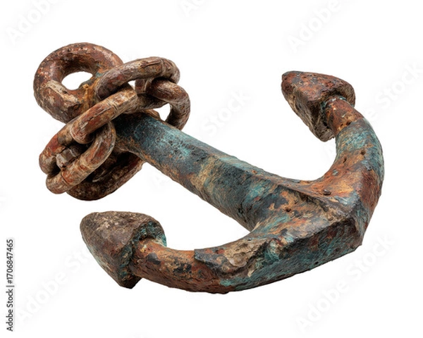 Fototapeta Old rusty anchor with chains