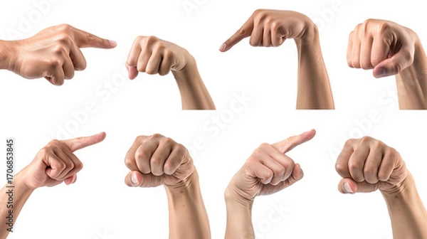Fototapeta Various hands showing pointing and fist gestures