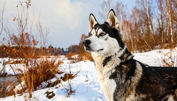 Obraz Husky dog in snowy landscape